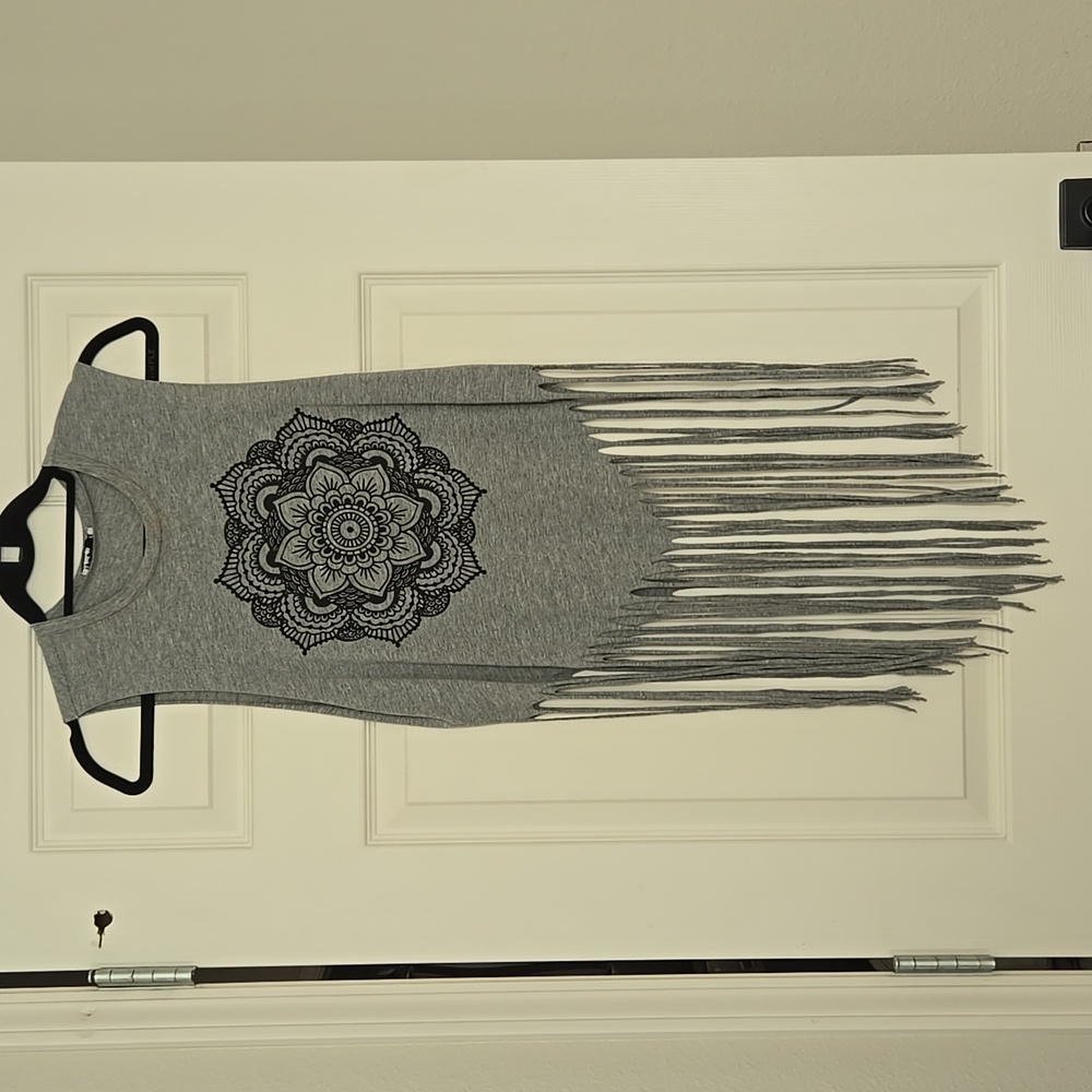 Gray Fringe Tank Top